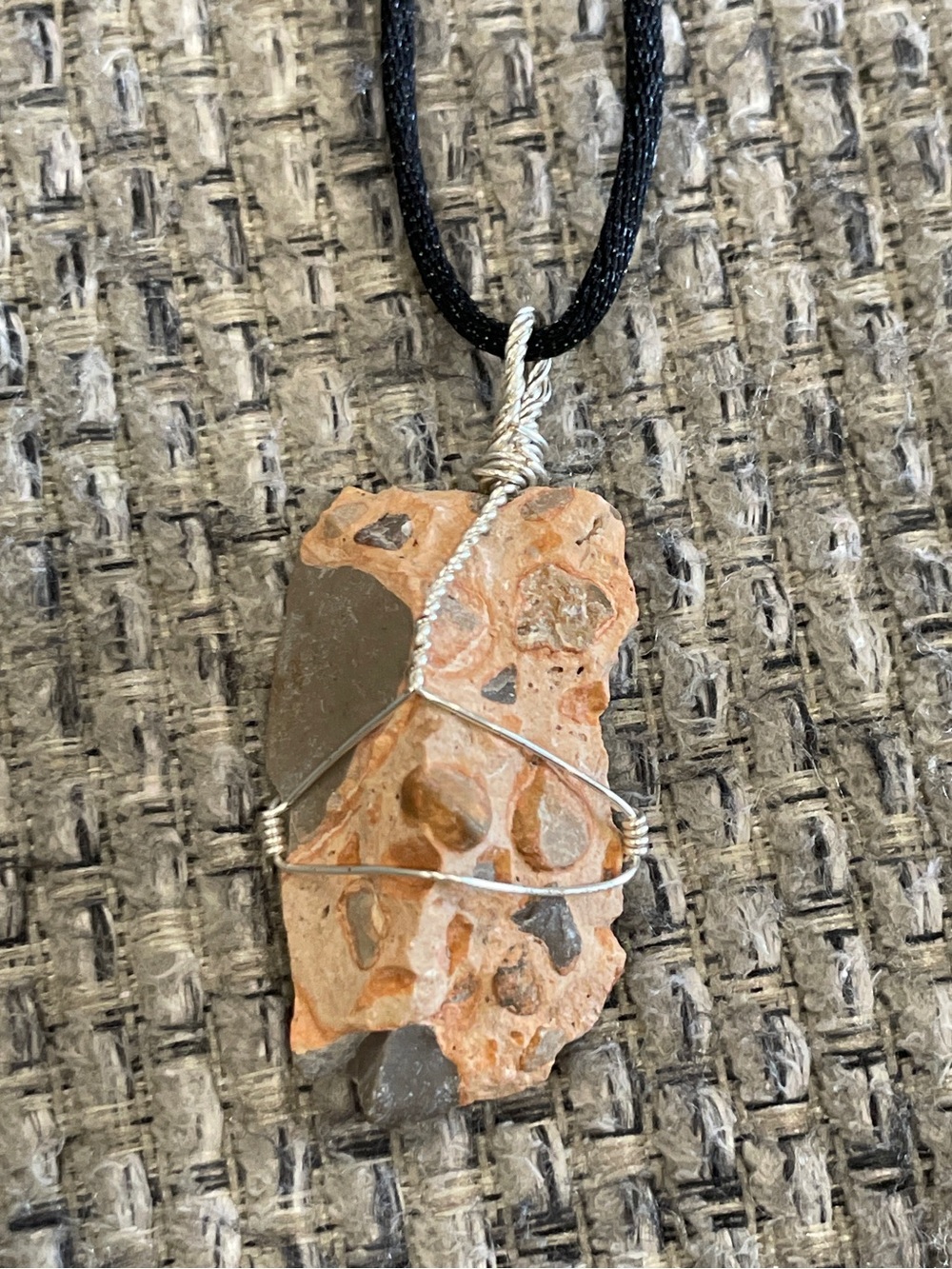 Handcrafted Leoprodite Jasper Pendant Necklace black cord raw earth crystal
